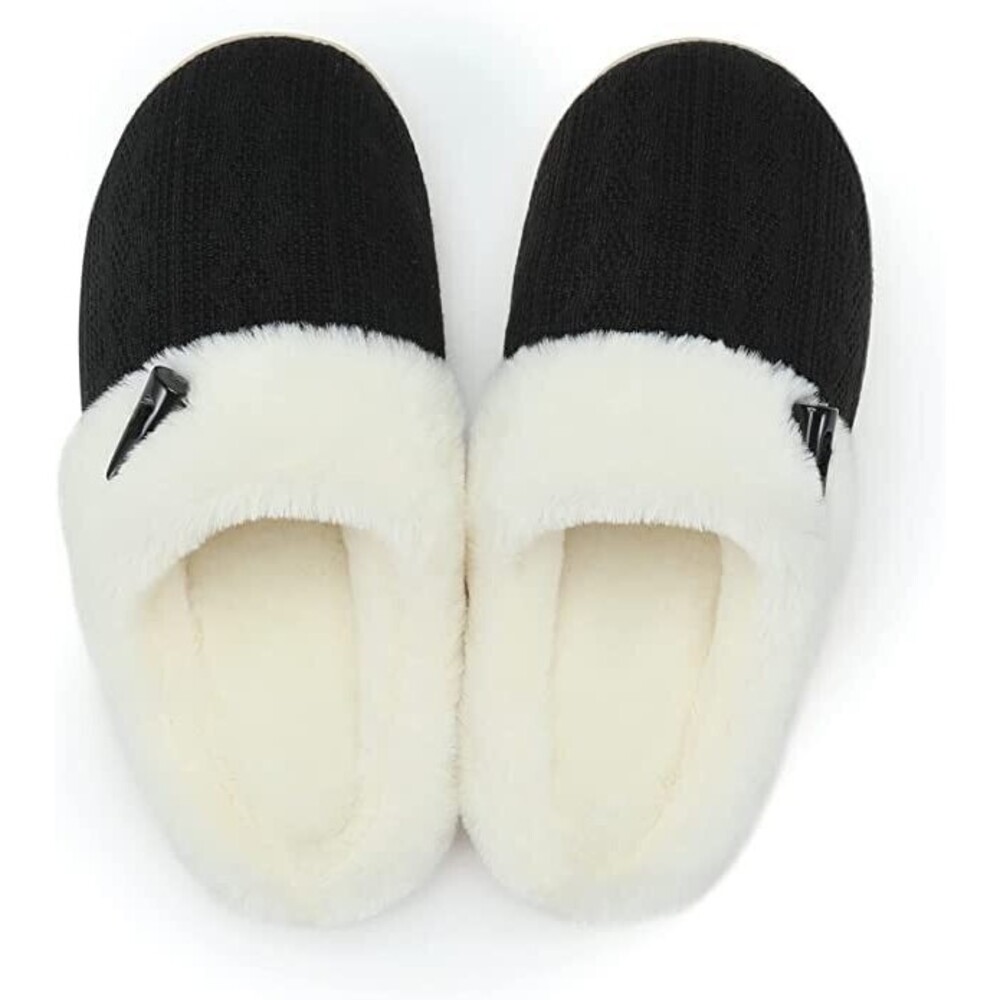 Fuzzy Slippers Womens Comfy Memory Foam Black SIZE 7-8